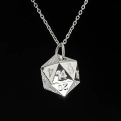 Silver D20 Necklace Pendant with Chain